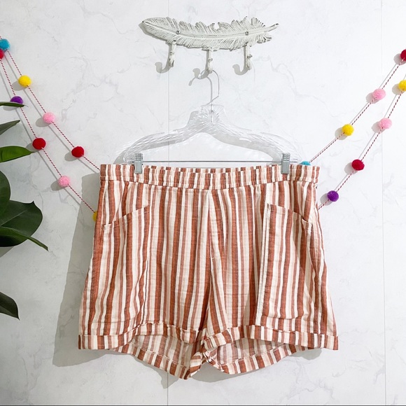 Old Navy XL High Rise Striped Linen Cotton Blend Elastic Waist Pull On Shorts - Picture 1 of 8
